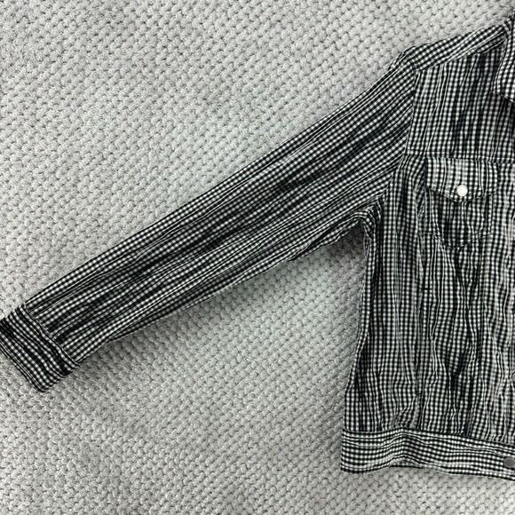 Foxcroft Jacket Women S Crinkled 3D Black White Gingham Checked Snap Button - Picture 8 of 14